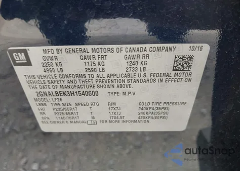 2017 Chevrolet Equinox Ls from USA, damaged, VIN 2GNALBEK3H1540600